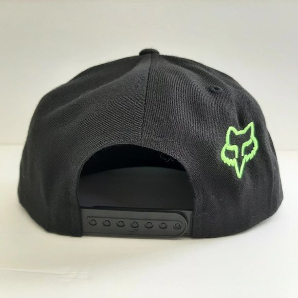 FOX Racing Three Logo Monster Energy Fox Flat Bill Baseball Snapback US Made Hat